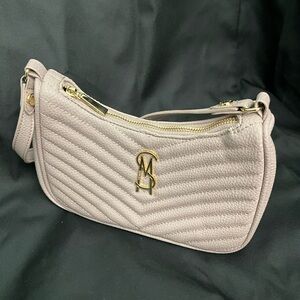 Steve Madden Beige Quilted Shoulder Bag with Gold Accents